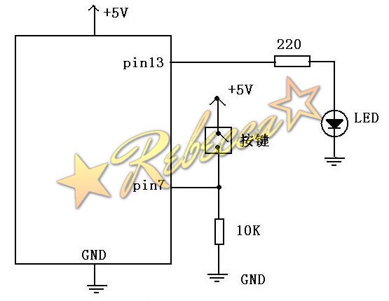 Arduino的Pin13口接入LED測試燈的電路